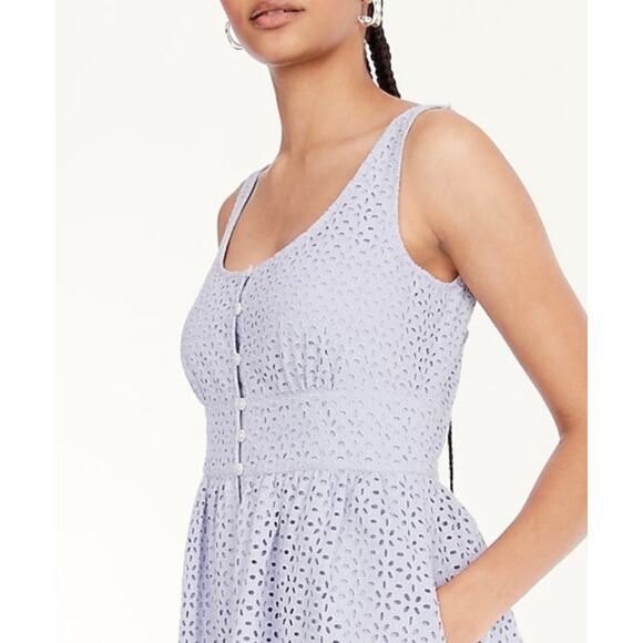 J. Crew Button Front Eyelet Dress Periwinkle Gray Size 8 - Picture 12 of 13